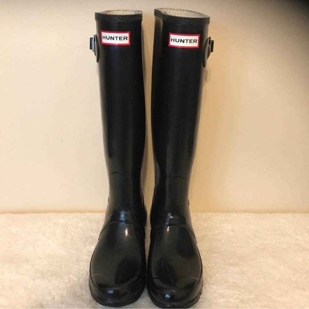 Hunter Original Tall Gloss Boot, Black size 8